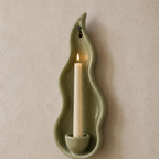 Ceramic Wall Candle Holder, Handmade Ceramic Sconce, Sage Green Taper Candle Holder, Minimalist Wall Decor, Rustic Home Decor | LA127