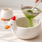 Goose Matcha Bowl Set, Handmade Ceramic Chawan with Spout & Whisk Holder, Cute Duck Tea Set