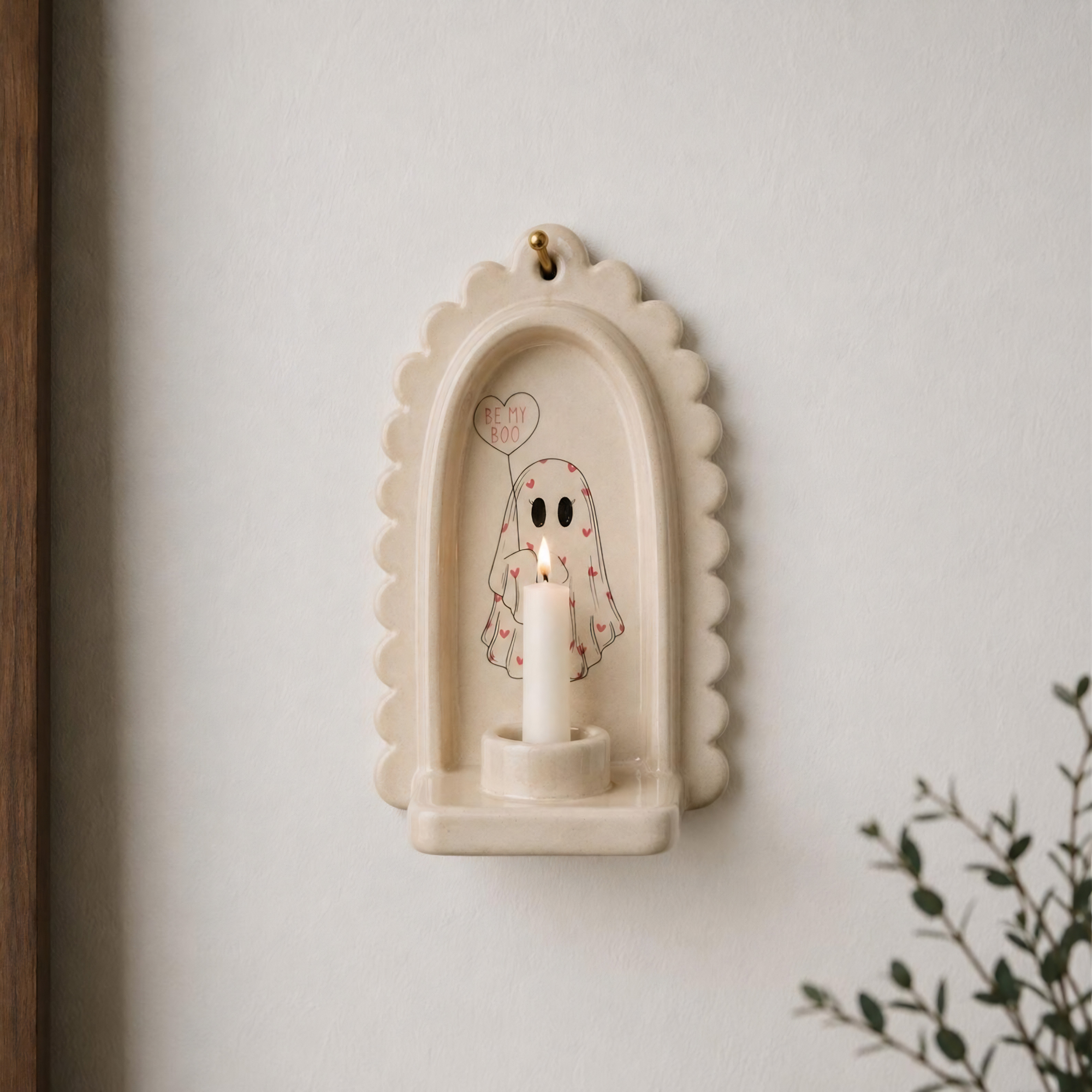 Halloween Wall Decor, Ghost Candle Holder, Handmade Ceramic Wall Sconce, Taper Candle Holder, Cute Spooky Home Decor | LA139