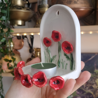 Handmade Ceramic Poppy Flower Wall Tealight Candle Holder - NN04