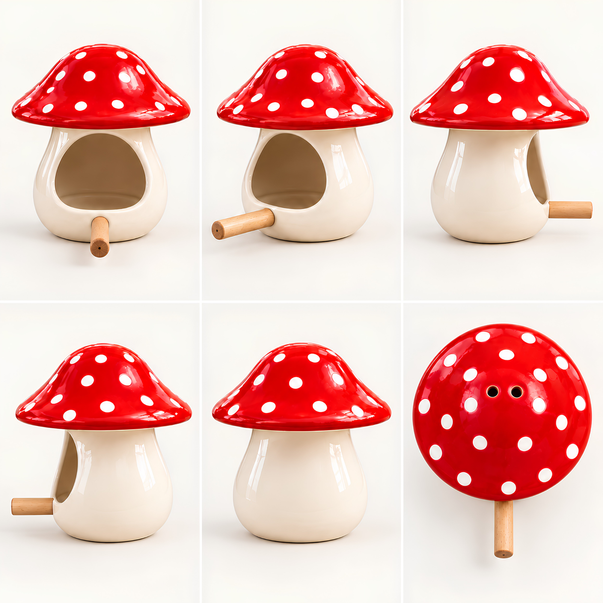 Mushroom Ceramic Bird Feeder - Hanging Seed Holder with Perch, Handmade Ceramic Garden Decor
