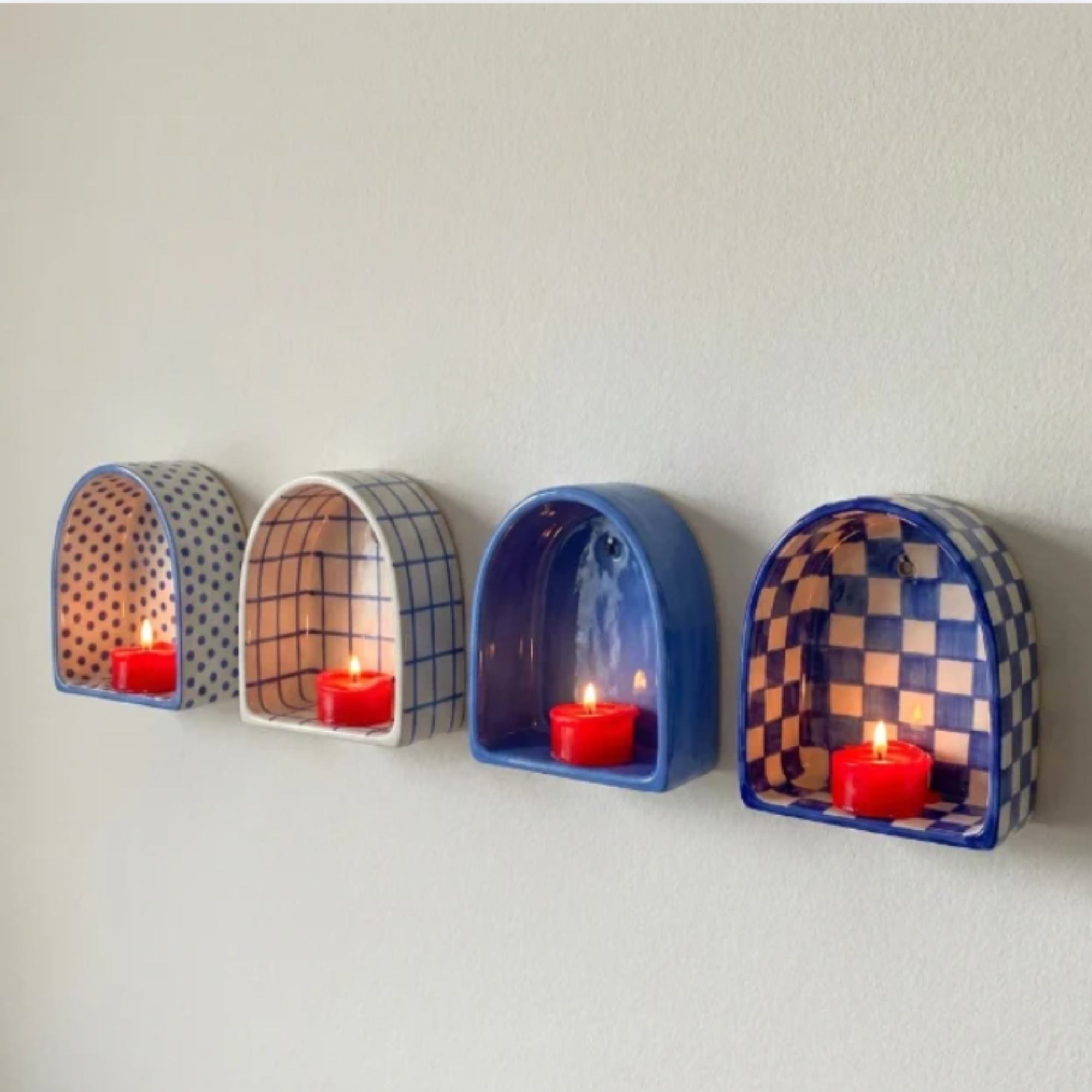 Ceramic Checkerboard Arch Wall Tealight Holder - NN08