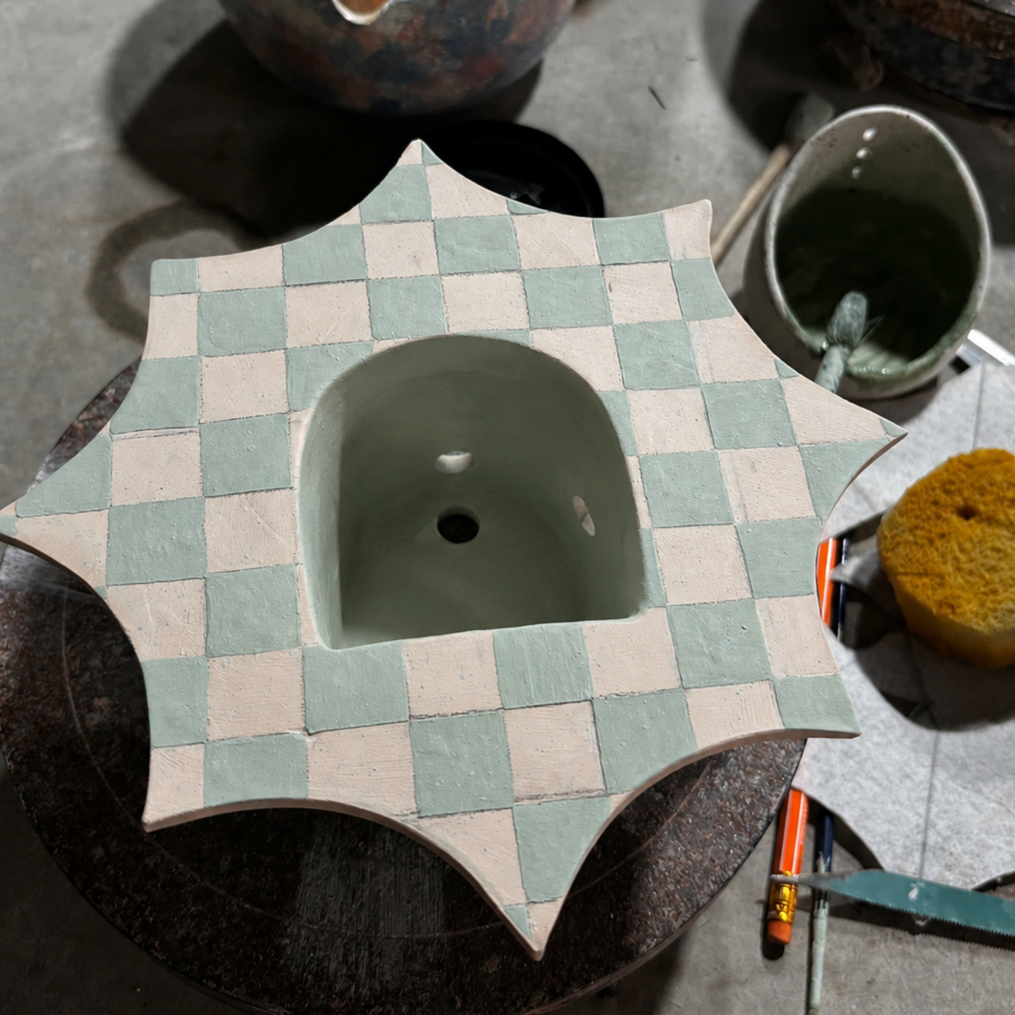 Ceramic Checkerboard Wall Candle Holder - NN05