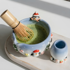 Christmas Penguin Matcha Bowl, Handmade Ceramic Matcha Set with Whisk Holder, Cute Winter Chawan, Penguin Gift for Matcha Lover | LA050