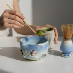 Penguin Matcha Bowl Set, Handmade Ceramic Chawan with Whisk Holder, Cute Winter Matcha Set, Arctic Penguin Gift, Matcha Lover Gift | LA051