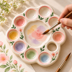 Ceramic Paint Mixing Palette Tray - Handmade Artist Palette with Hand Grip Hole, Pottery Painting Tool, Gift for Artists