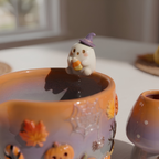 Ombre Halloween Matcha Bowl, Handmade Ceramic Matcha Set, Pumpkin Ghost Chawan with Whisk Holder | LA041
