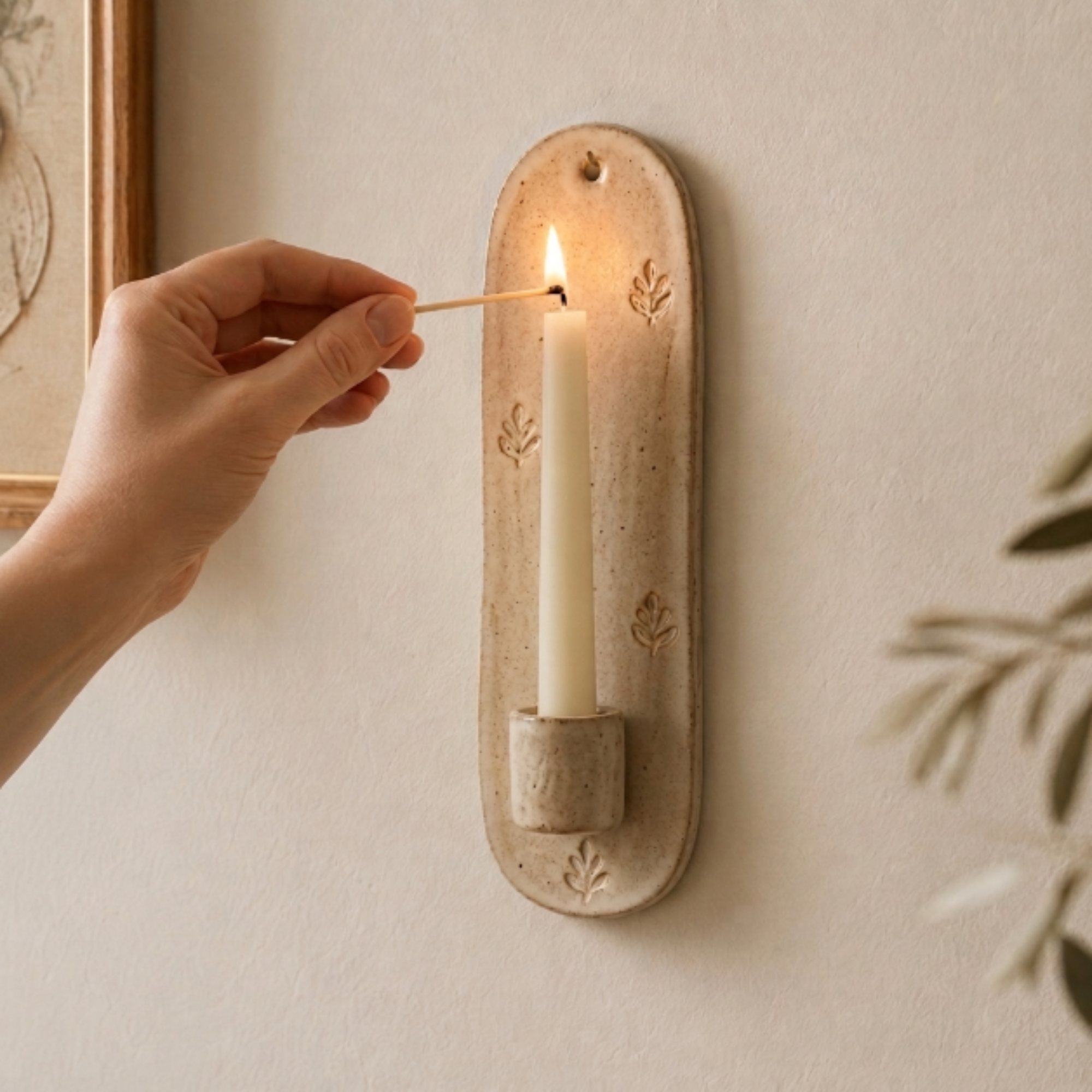 Handmade Ceramic Leaf Wall Candle Holder