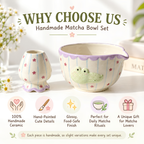 Cute Crocodile Matcha Bowl Set - Handmade Ceramic Chawan with Pouring Spout, Whisk Holder