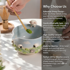 Sheep Matcha Bowl Set, Handmade Ceramic Matcha Set, Cute Chawan with Whisk Holder, Cottagecore Matcha Gift for Tea Lover | LA046
