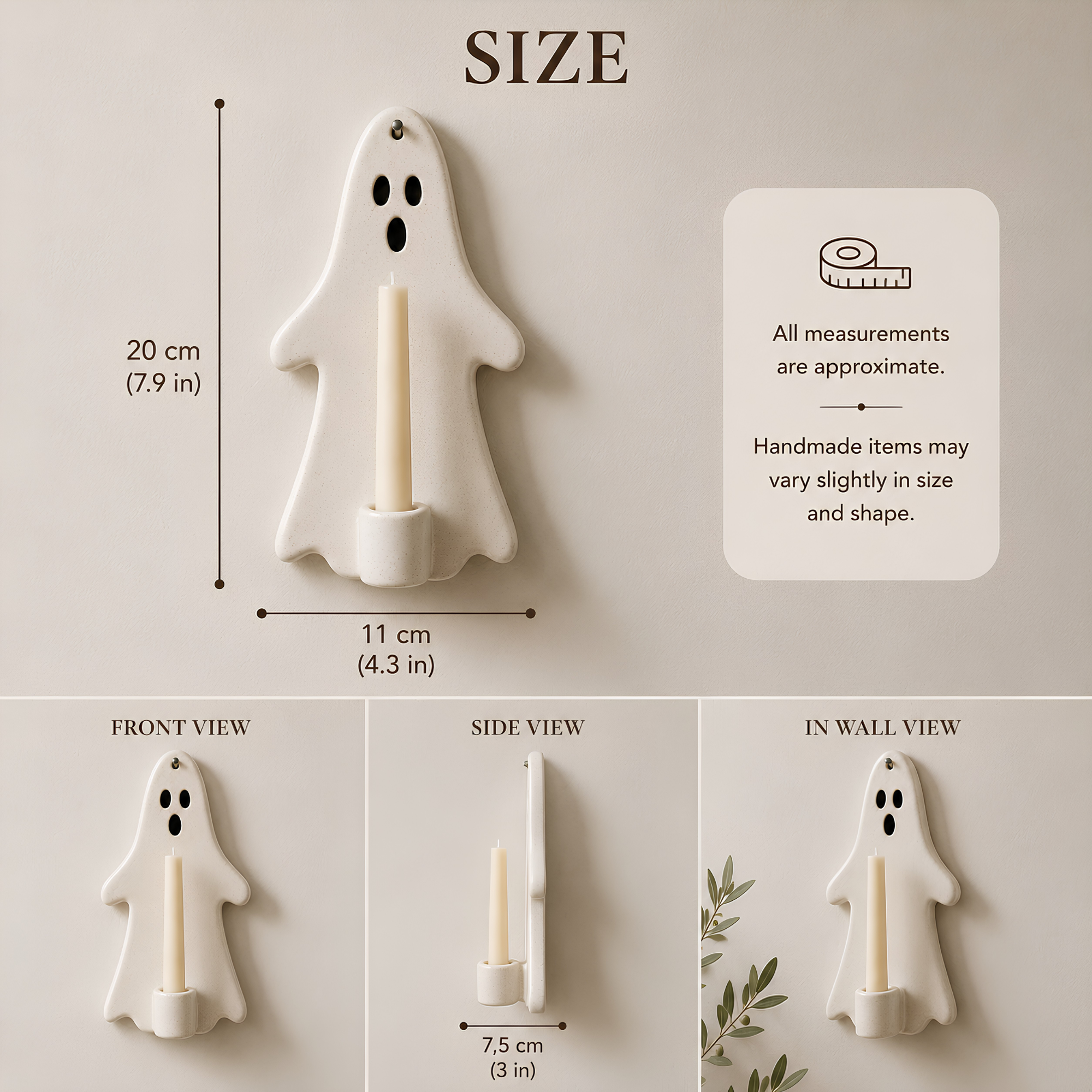 Halloween Wall Candle Holder, Ghost Candle Sconce, Ceramic Ghost Decor, Handmade Wall Candle Holder, Spooky Home Decor, Halloween Gift | LA136