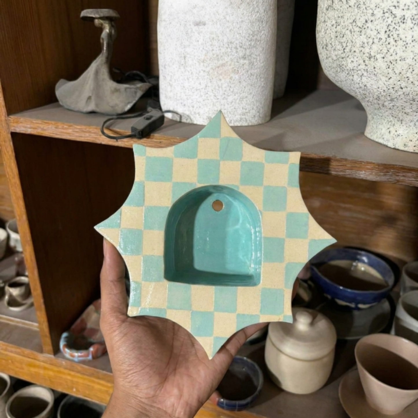 Ceramic Checkerboard Wall Candle Holder - NN05