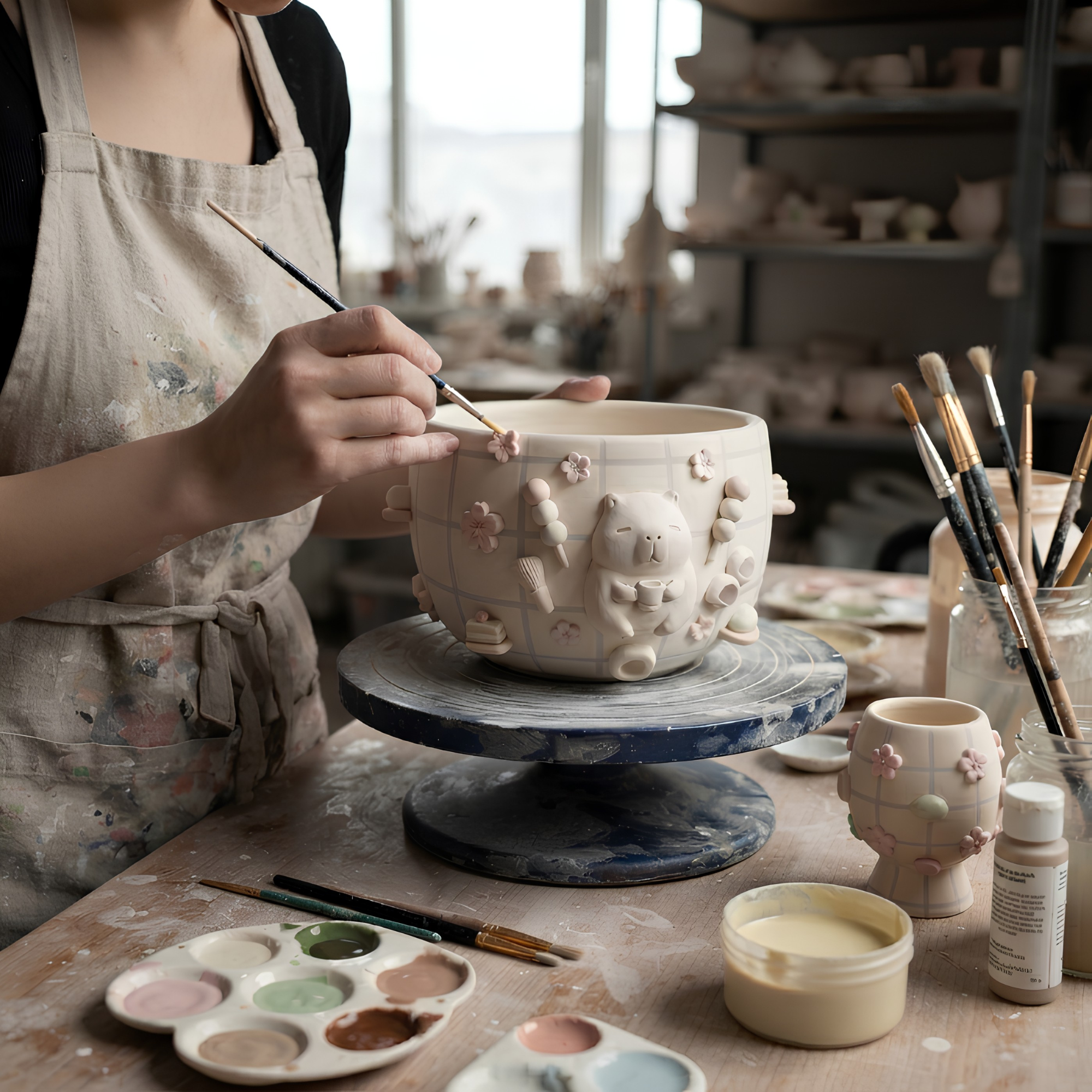 Grid Cappybara Matcha Bowl Set | Handmade Matcha Bowl Set | LA038