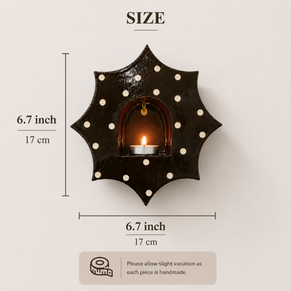 Handmade Ceramic Polka Dot Sunburst Wall Tealight Holder - NN03
