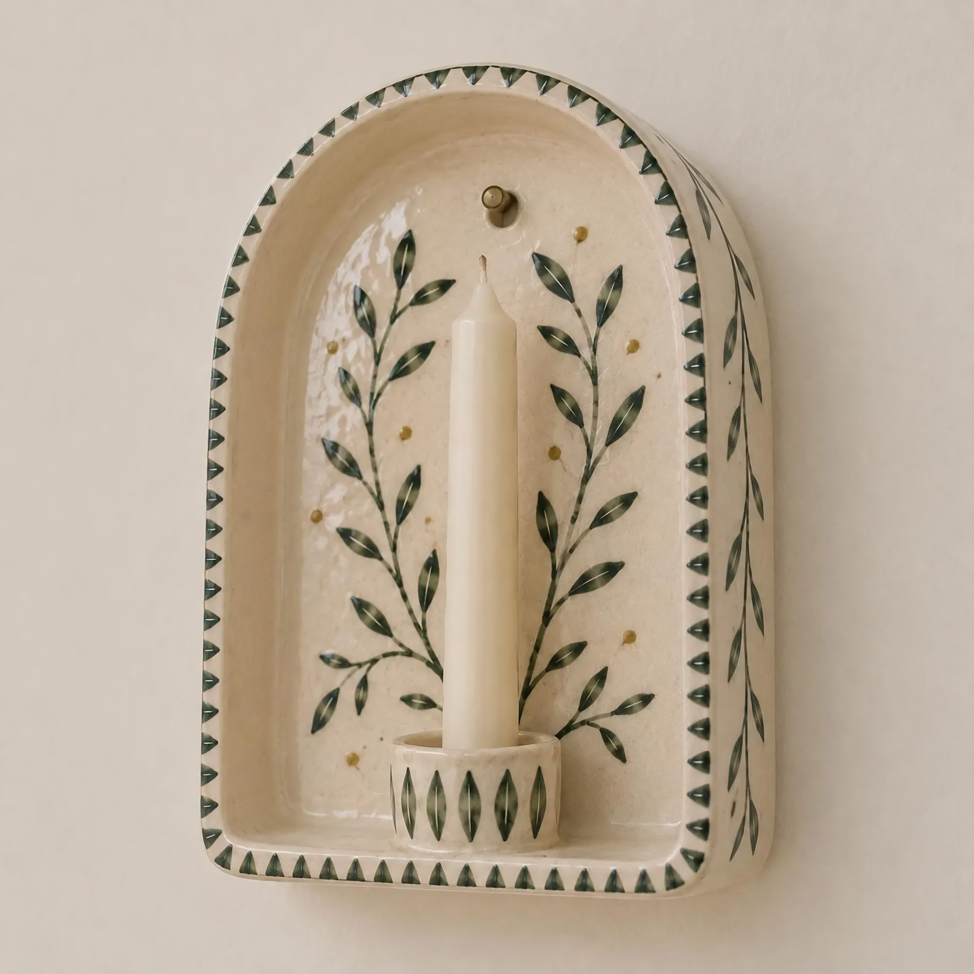 Wall Candle Holder, Ceramic Wall Sconce, Handmade Floral Candle Holder, Botanical Taper Candle Holder, Cottage Decor Gift | LA134