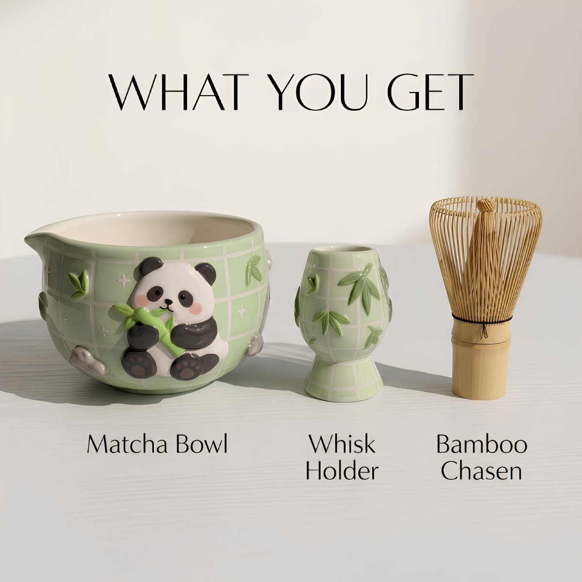 Grid Panda Matcha Bowl Set, Handmade Magic Ceramic Chawan, Whimsical Tea Bowl, Fantasy Matcha Gift | Handmade Ceramic Chawan | LA032