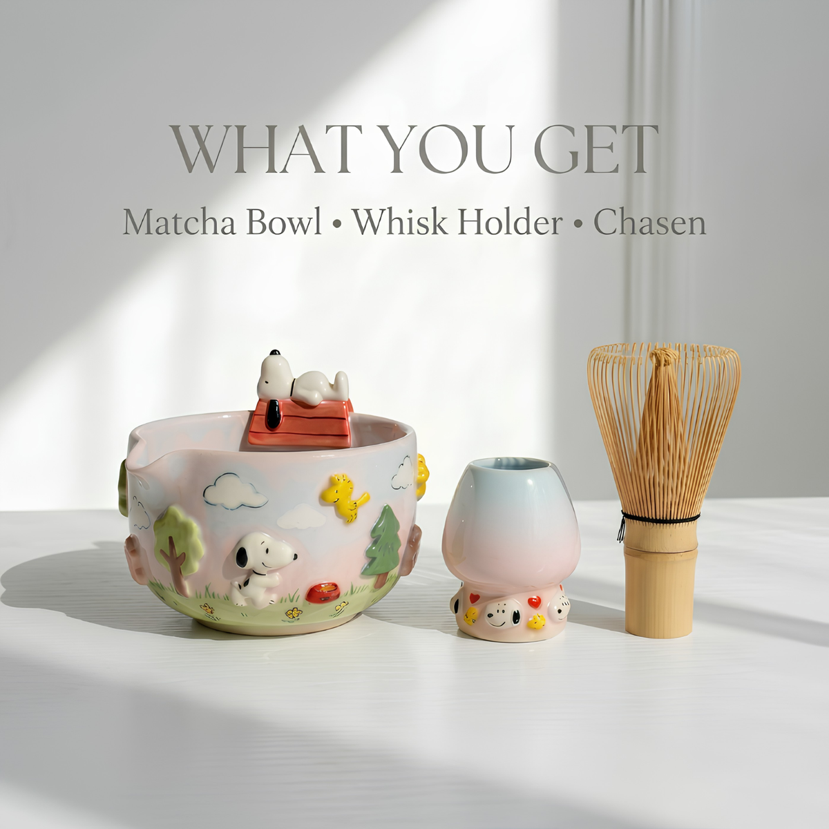 Cute Dog Matcha Bowl Set | Handmade Ceramic Puppy Doghouse Whisk Holder | Pastel Backyard Chawan | Dog Lover Gift for Tea Lovers | LA057
