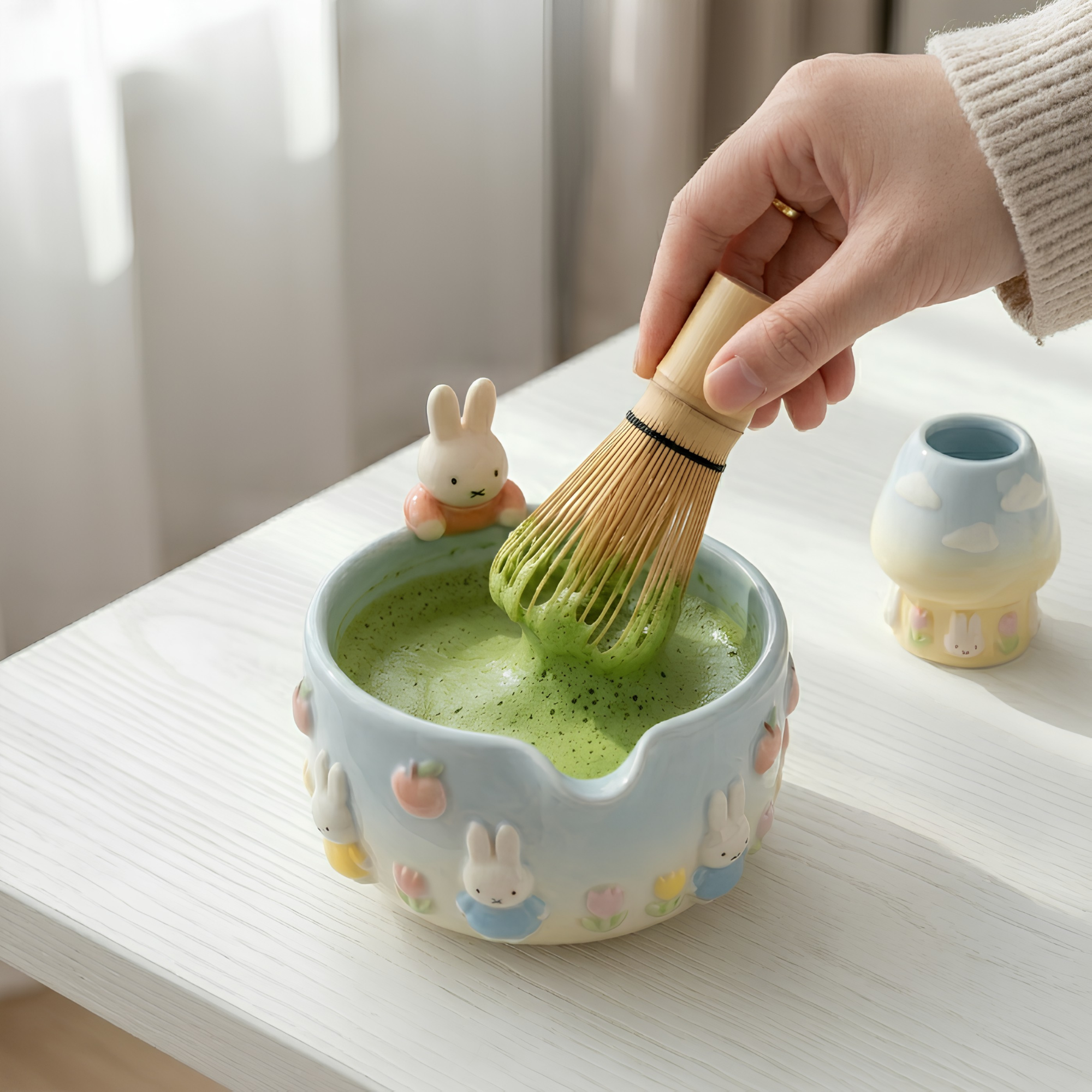 Ombre Cute Bunny Matcha Bowl | Handmade Ceramic Chawan | LA025