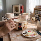 Grid Cute Cat Matcha Bowl | Handmade Ceramic Chawan | LA019