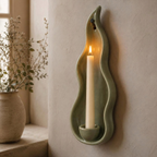 Ceramic Wall Candle Holder, Handmade Ceramic Sconce, Sage Green Taper Candle Holder, Minimalist Wall Decor, Rustic Home Decor | LA127