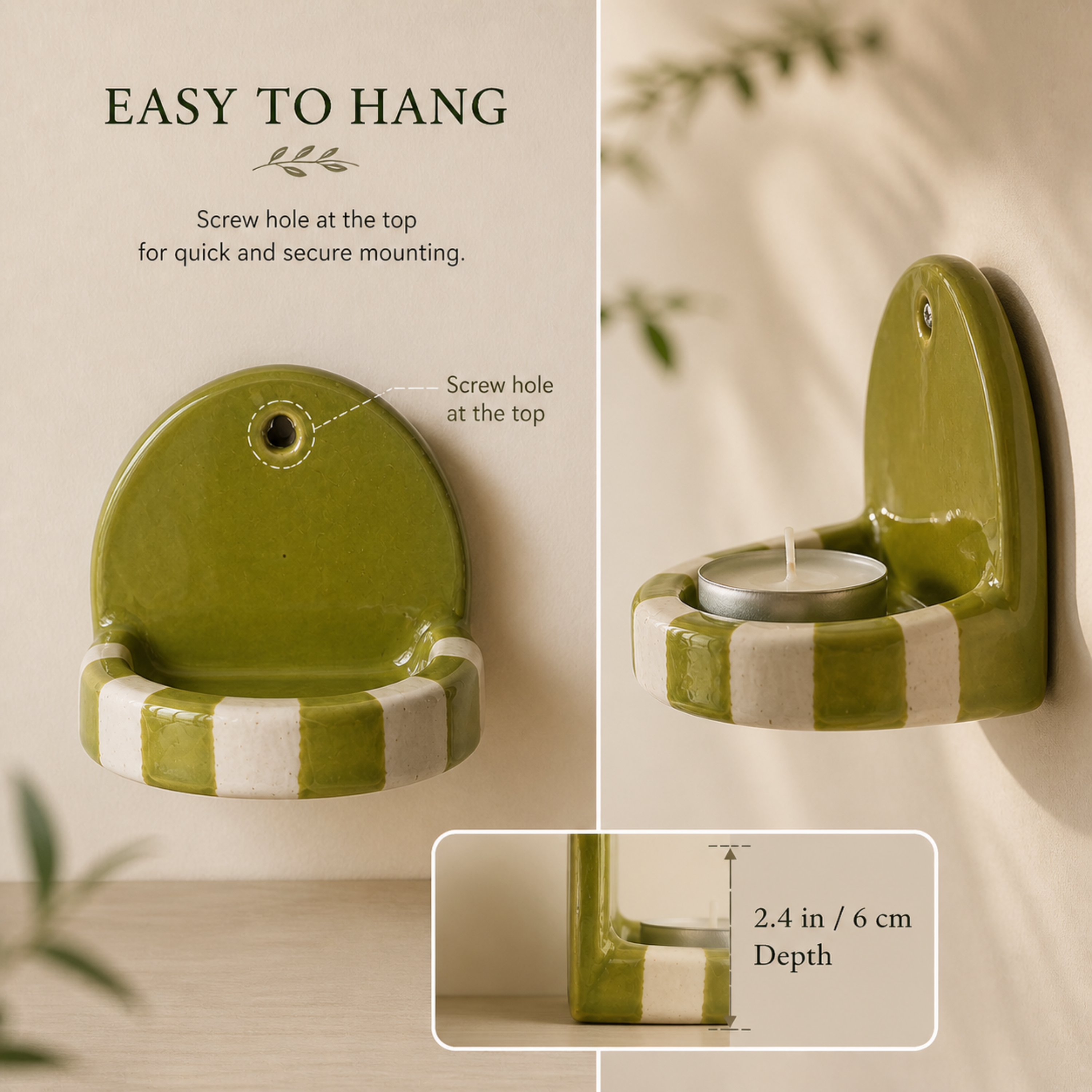 Green And White Checkered Candle Holder | Ceramic Wall Candle Holder | LA118