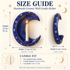 Handmade Crescent Moon Ceramic Wall Candle Holder, Celestial Taper Candle Sconce, Star Wall Decor, Moon Lover Gift, Housewarming Gift
