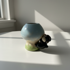 Fairytale Bunny Garden 3D Handcrafted Ceramic Matcha Bowl and Mushroom Whisk Holder Set • HX05
