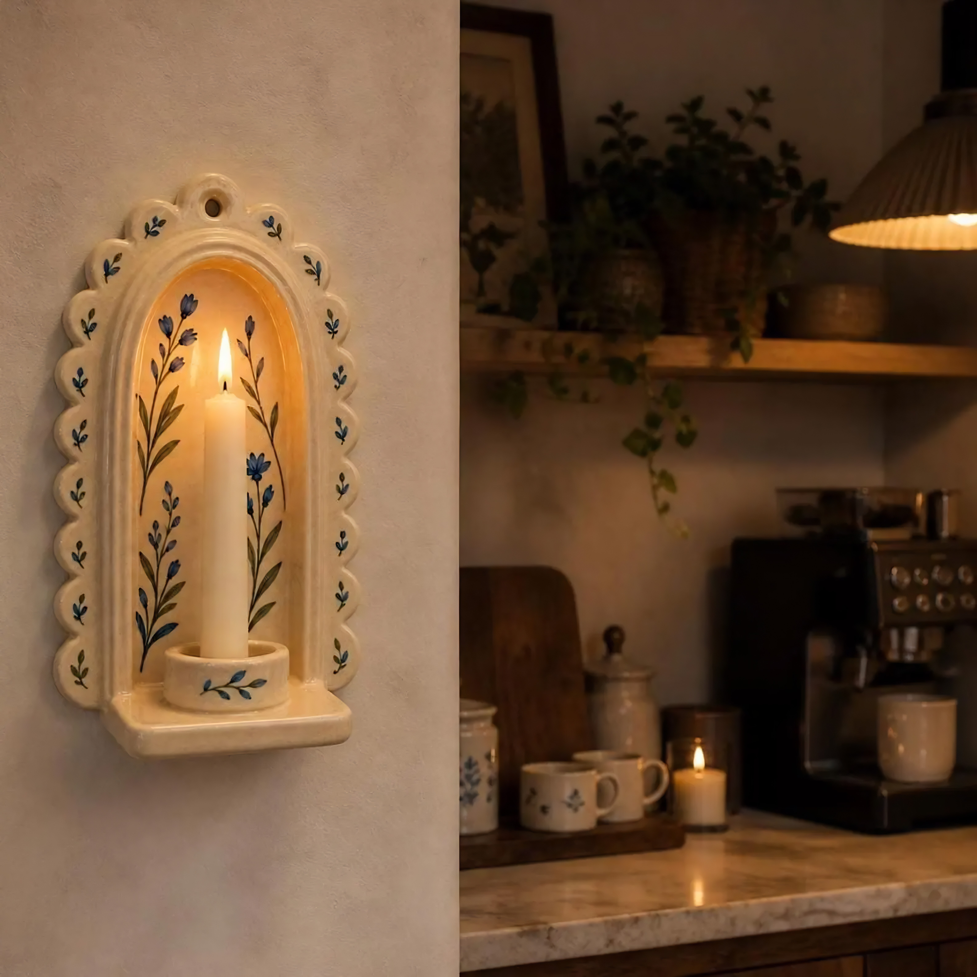 Wall Candle Holder, Handmade Ceramic Sconce, Floral Taper Candle Holder, Cottagecore Wall Decor | LA116