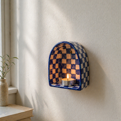 Ceramic Checkerboard Arch Wall Tealight Holder - NN08
