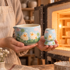 Handmade Duck Pond Ceramic Matcha Bowl Set | Cute Spouted Chawan & Whisk Holder • HX49