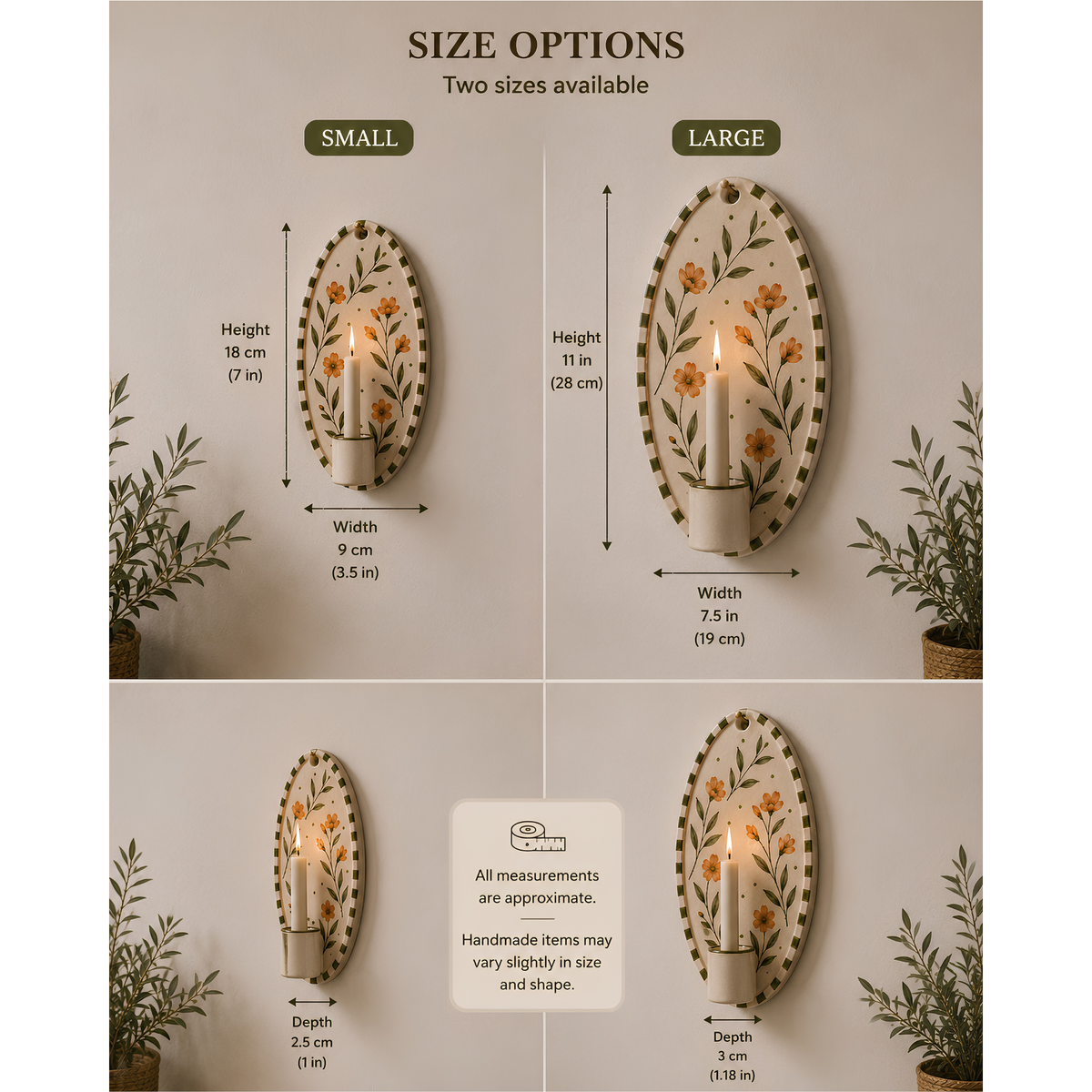 Handmade Floral Ceramic Wall Candle Holder, Botanical Wall Sconce, Cottagecore Wall Decor, Rustic Farmhouse Gift, Nature Inspired Art | LA129