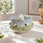 Sheep Matcha Bowl Set, Handmade Ceramic Matcha Set, Cute Chawan with Whisk Holder, Cottagecore Matcha Gift for Tea Lover | LA046