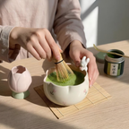 Handmade Bunny Matcha Tea Set - Cute Rabbit Chawan, Ceramic Matcha Bowl with Tulip Whisk Holder, Kawaii Tea Lover Gift | LA043