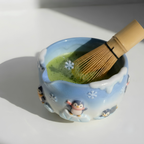 Penguin Matcha Bowl Set, Handmade Ceramic Chawan with Whisk Holder, Cute Winter Matcha Set, Arctic Penguin Gift, Matcha Lover Gift | LA051