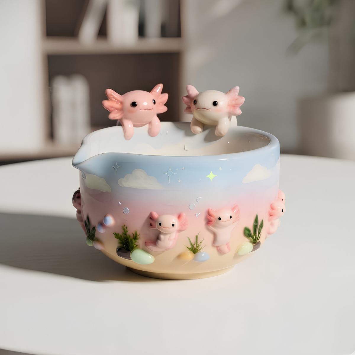 Ombre Axolotl Matcha Bowl | Handmade Ceramic Matcha Set | LA042
