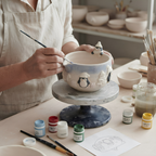 Christmas Penguin Matcha Bowl, Handmade Ceramic Matcha Set with Whisk Holder, Cute Winter Chawan, Penguin Gift for Matcha Lover | LA050