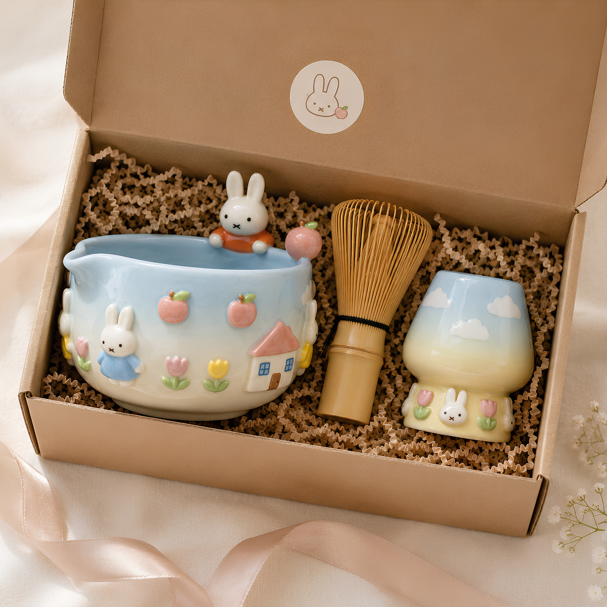 Ombre Cute Bunny Matcha Bowl | Handmade Ceramic Chawan | LA025