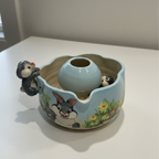 Fairytale Bunny Garden 3D Handcrafted Ceramic Matcha Bowl and Mushroom Whisk Holder Set • HX05