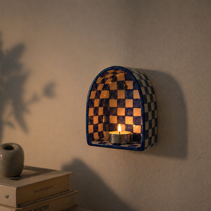 Ceramic Checkerboard Arch Wall Tealight Holder - NN08