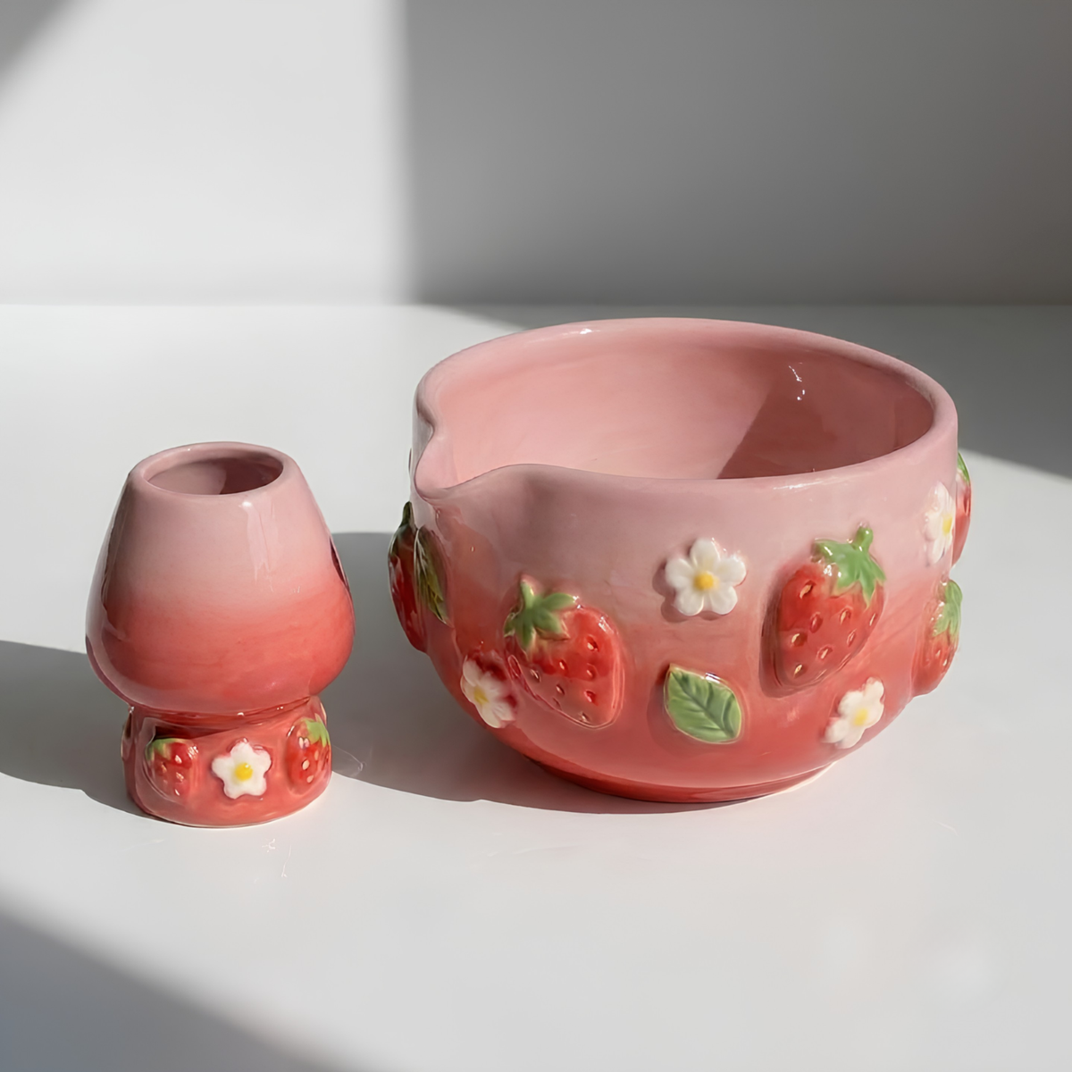 Fruit Matcha Bowl Set · Handmade Ceramic Chawan · Strawberry Orange Lemon · Cottagecore Fruit Gift · Kawaii Tea Set Pottery | LA047