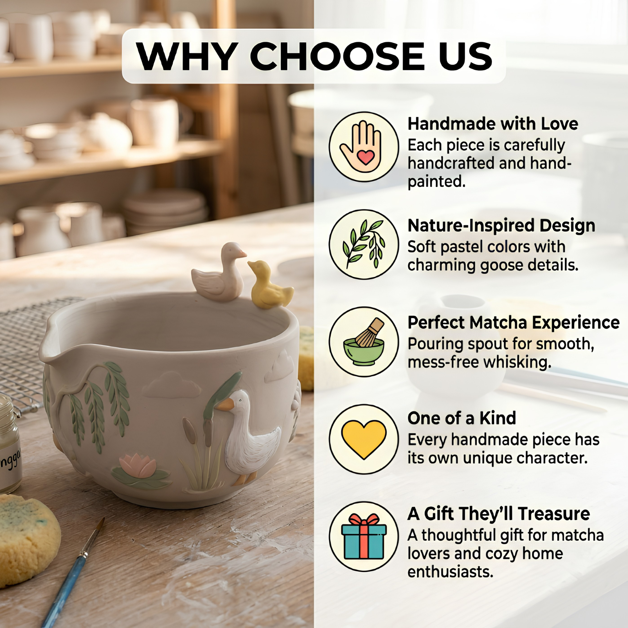 Ombré Goose Silly Matcha Bowl | Handmade Ceramic Chawan | LA020