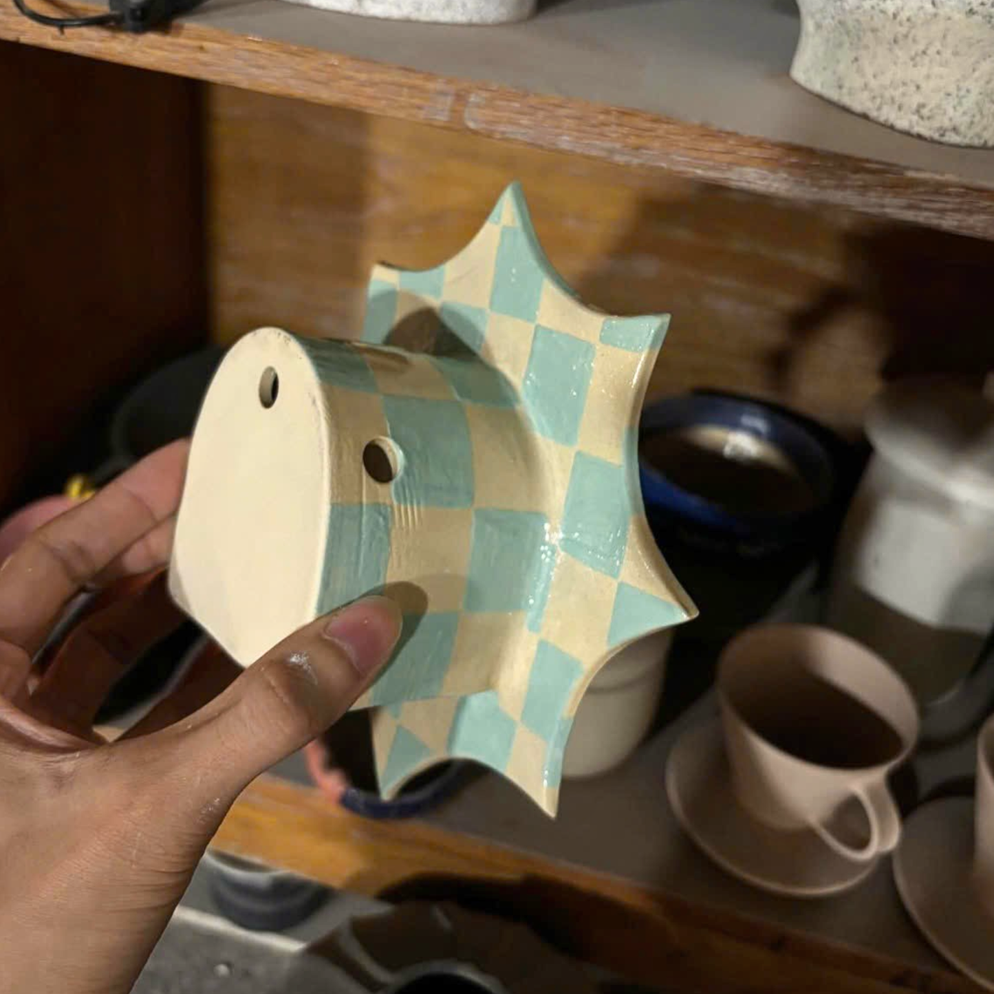 Ceramic Checkerboard Wall Candle Holder - NN05