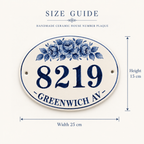 Personalized Ceramic House Number Sign, Hand Painted Blue Floral Address Plaque, Custom Street Name Sign, Cottage Home Decor - NN
