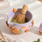 Capybara Orange Ombre Matcha Bowl Set, Handmade Ceramic Chawan with Whisk Holder, Cute Matcha Gift for Tea Lover | LA045