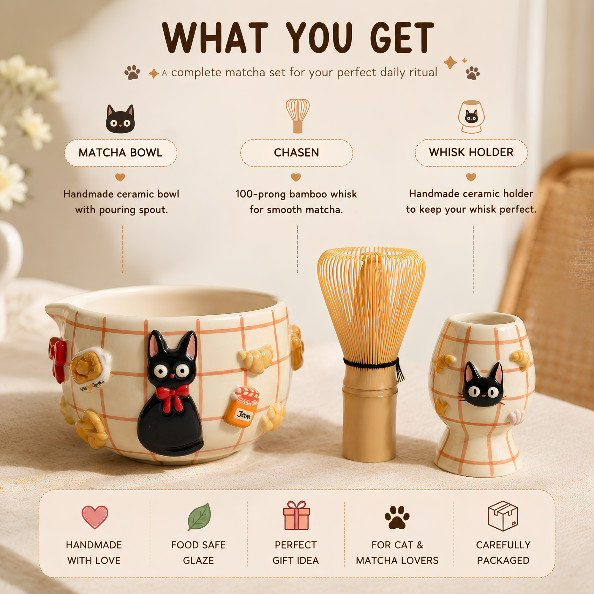Grid Cute Cat Matcha Bowl | LA019