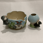 Fairytale Bunny Garden 3D Handcrafted Ceramic Matcha Bowl and Mushroom Whisk Holder Set • HX05