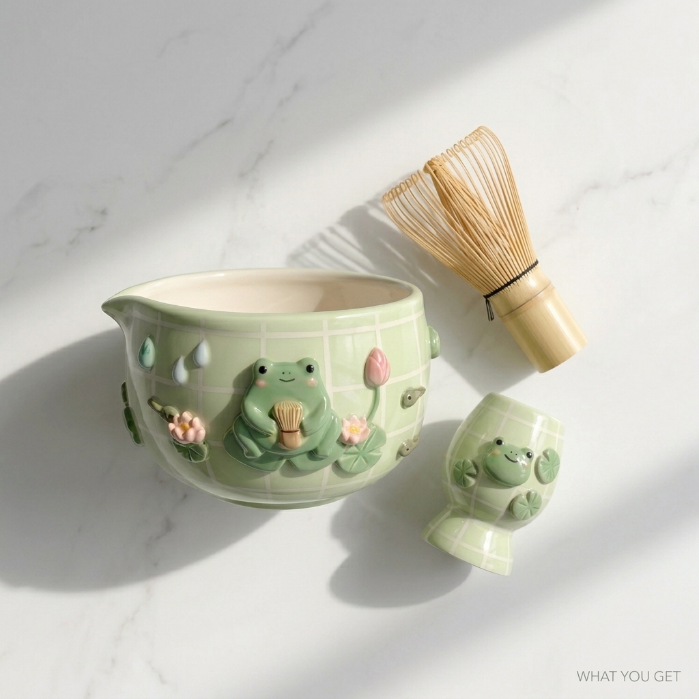 Green Frog Matcha Bowl | Handmade Ceramic Chawan | LA011