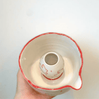 Minimalist Red Line Bunny Hand-Painted Ceramic Matcha Bowl and Whisk Holder Set • HX08