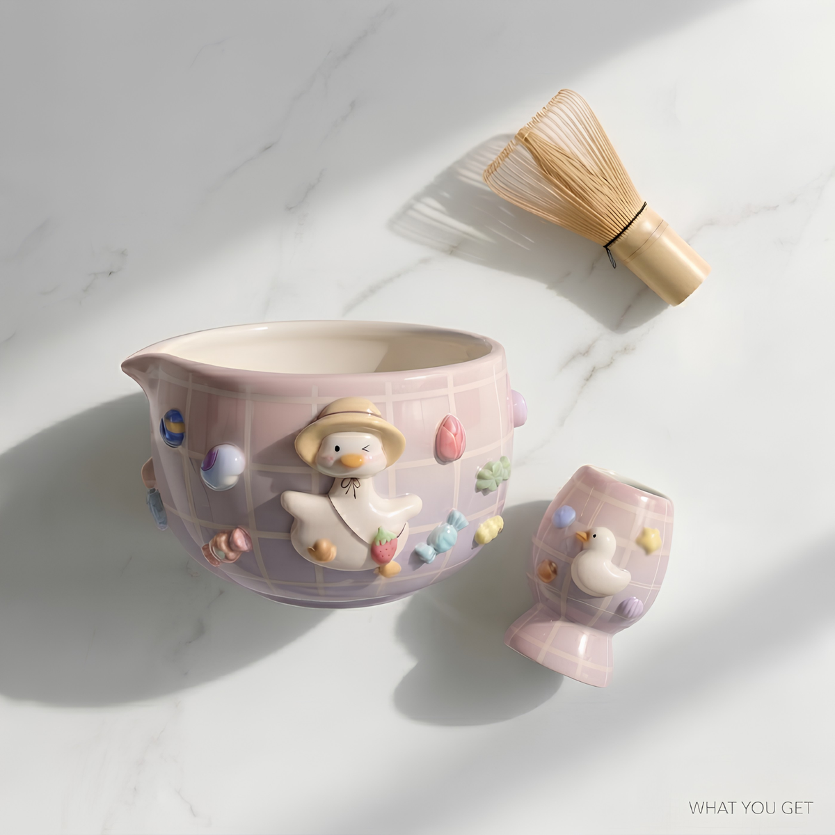 Grid Goose Silly Matcha Bowl Set | Handmade Ceramic Chawan | LA031