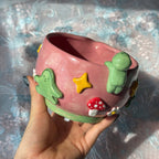 Fairytale Pink Sky Smiski 3D Handcrafted Ceramic Matcha Bowl and Whisk Holder Set • HX07